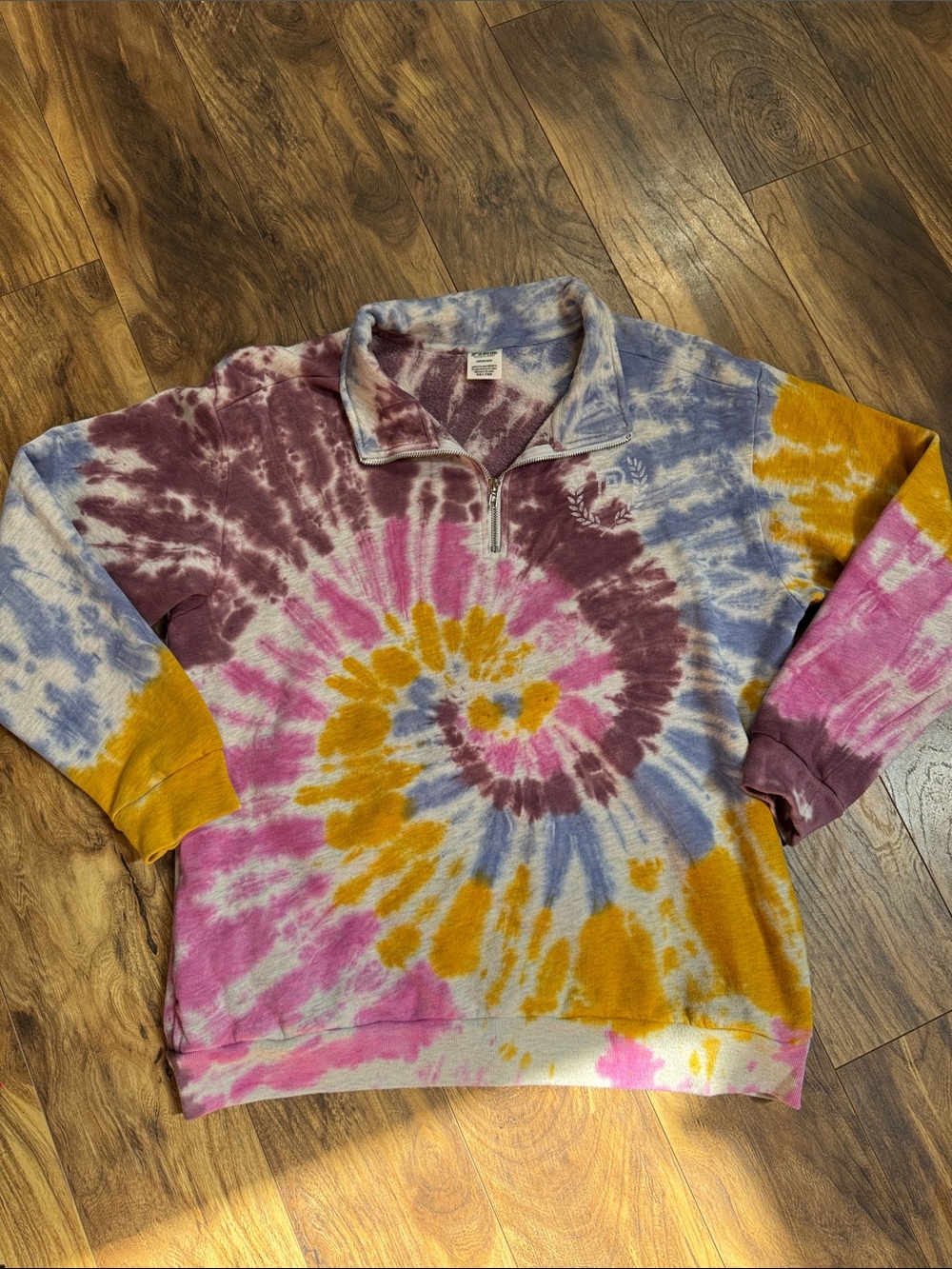 PINK (Victoria Secret) Tie-Dye Half-Zip Pullover Sweatshirt - Multicolor Spiral